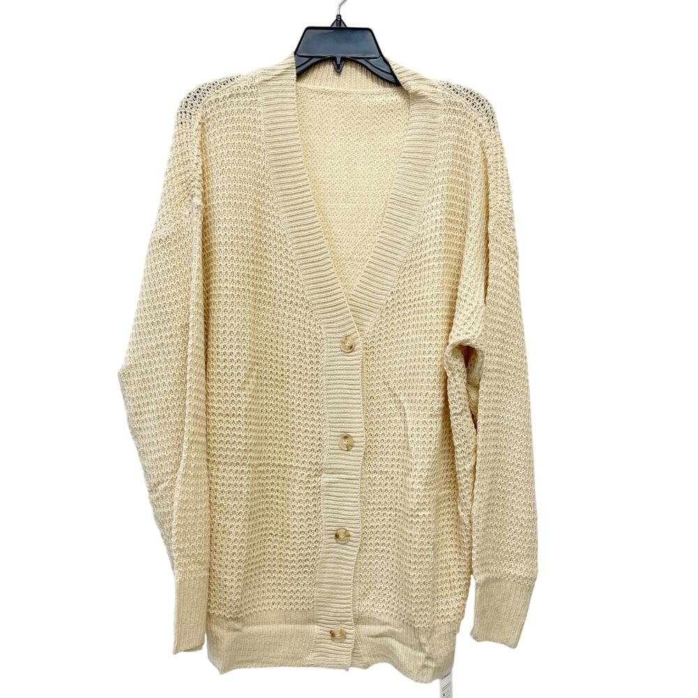 Cupshe Women's Long Sleeve Button Down Waffle Knit Cardigan Sweaters Cream Large